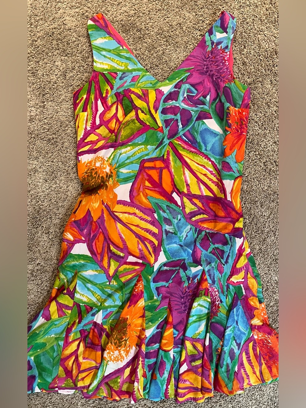 Ralph Lauren Multicolor Tropical Leaf-Print Flapper inspired dress